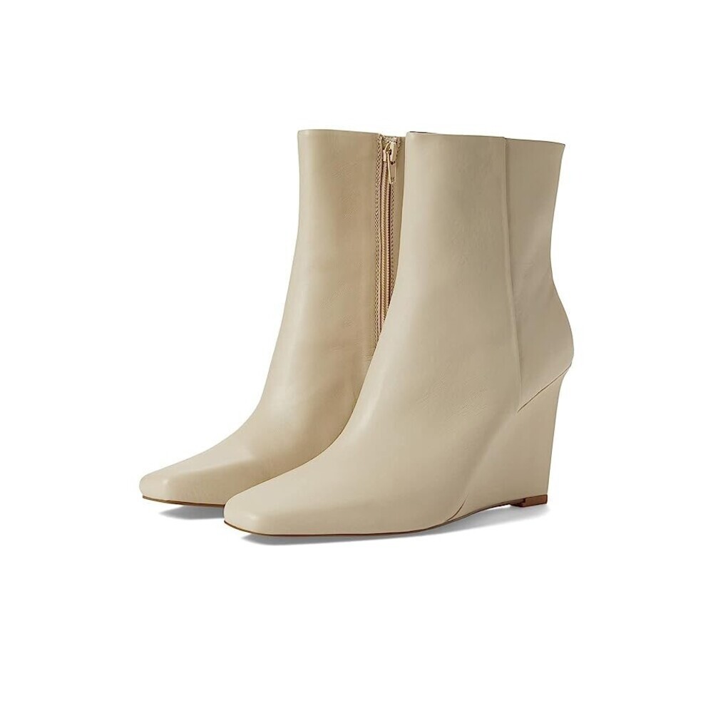 42 GOLD Olanna Womens US 7.5 Bootie Tan Leather Side Zip Wedge Boots JOBB1717